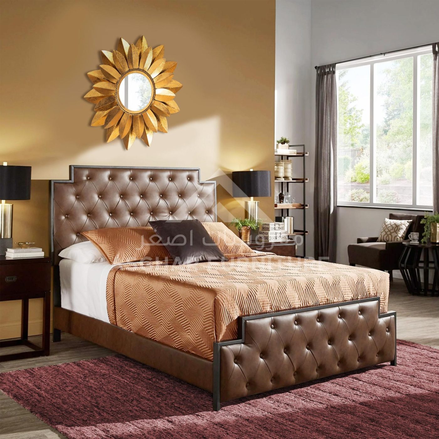 Gunmetal Finish Tufted Bed