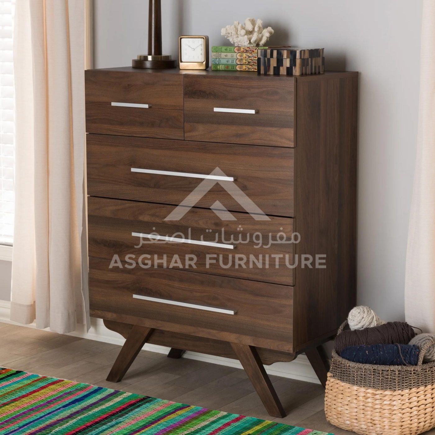 Walnut Brown Mid-century 5-drawer Chest